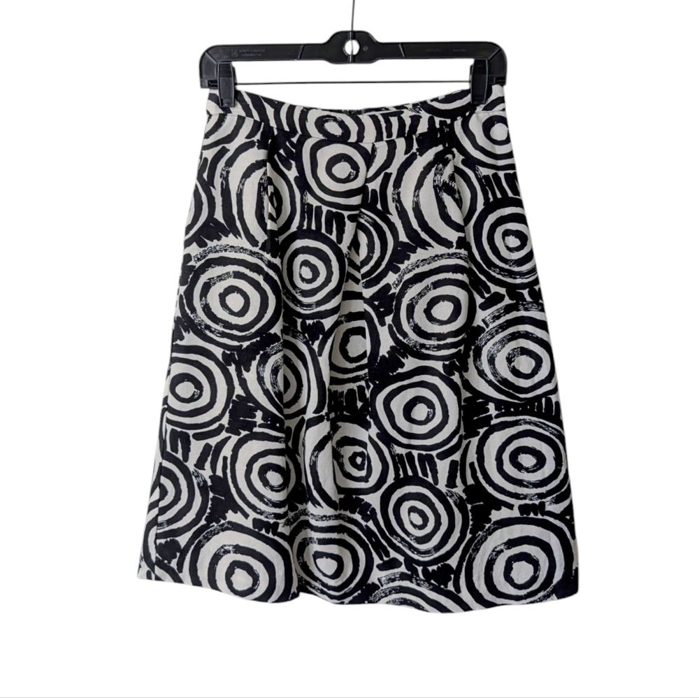 Clements Ribeiro Linen Blend Skirt Black White Absract Circles Print 6 Small